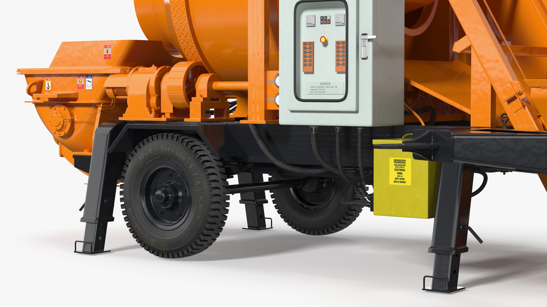 3D Portable Concrete Mixer Pump with Stacked Cement Bags model