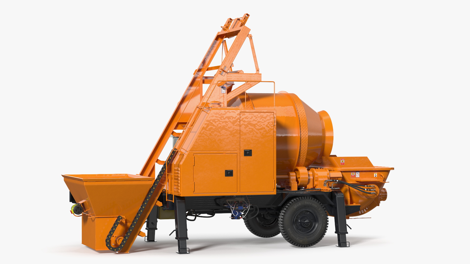3D Portable Concrete Mixer Pump with Stacked Cement Bags model