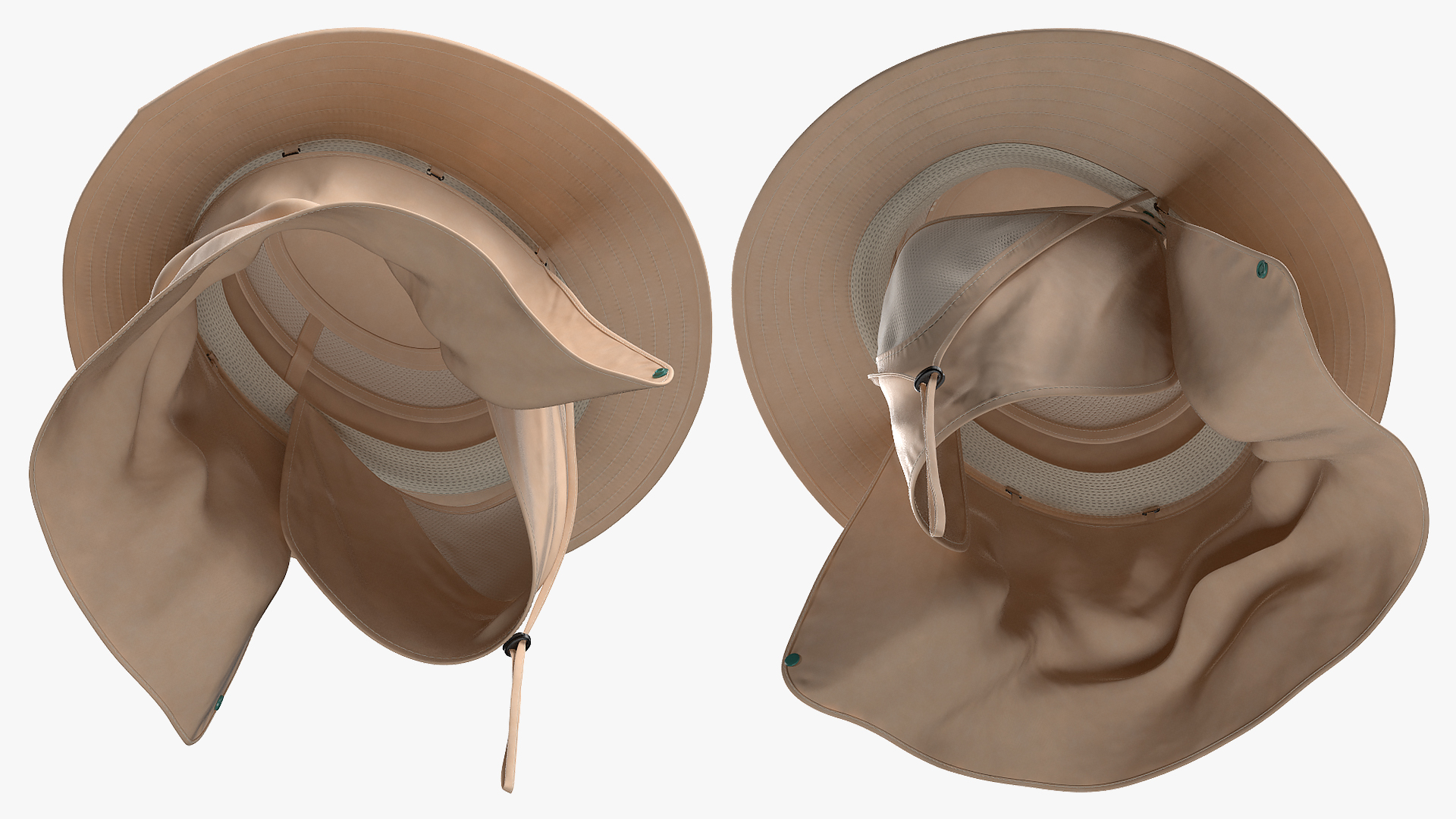 3D model Khaki Outdoor Fishing Hat with Removable Neck Flap and Face Cover Mask