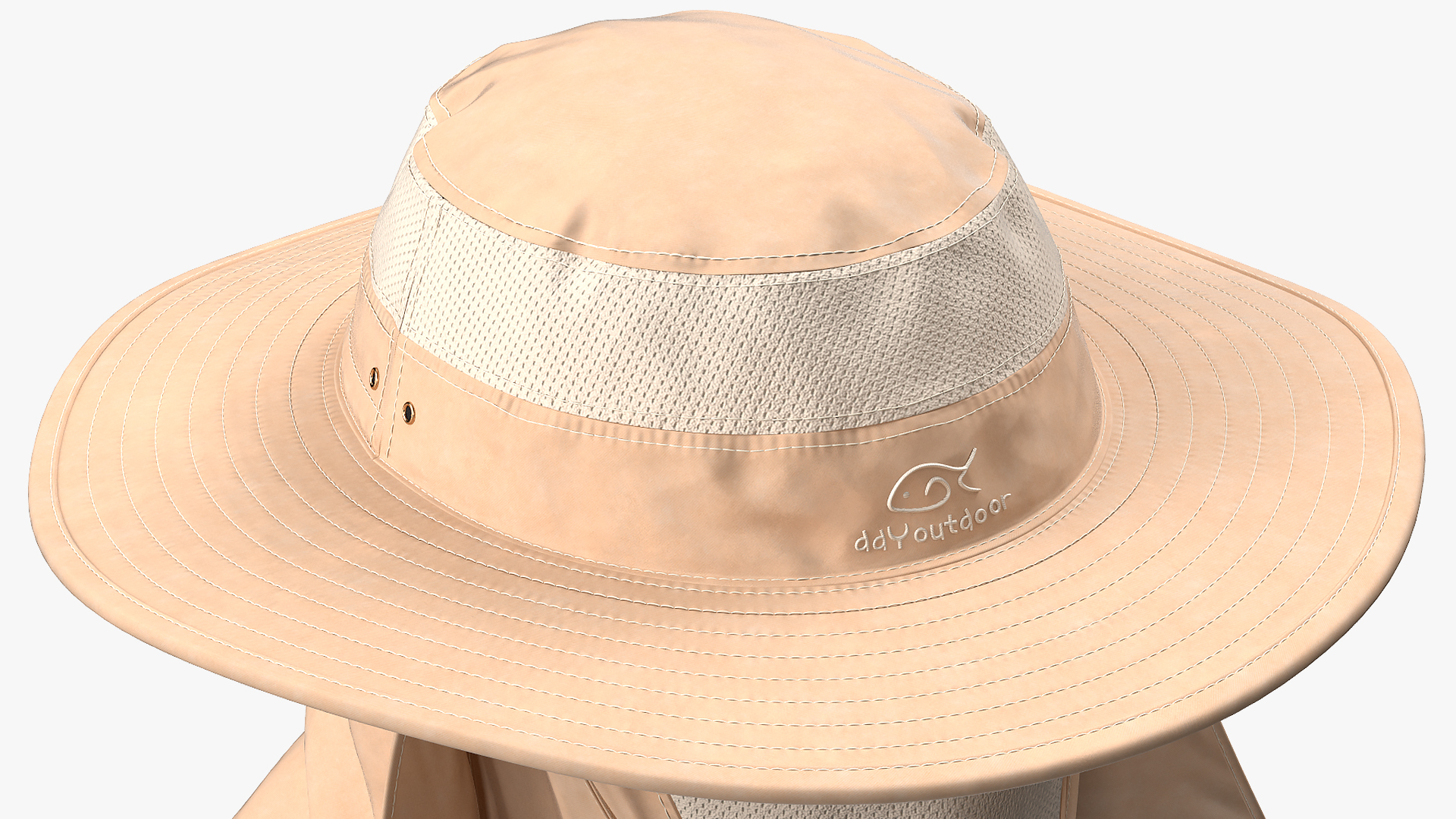 3D model Khaki Outdoor Fishing Hat with Removable Neck Flap and Face Cover Mask