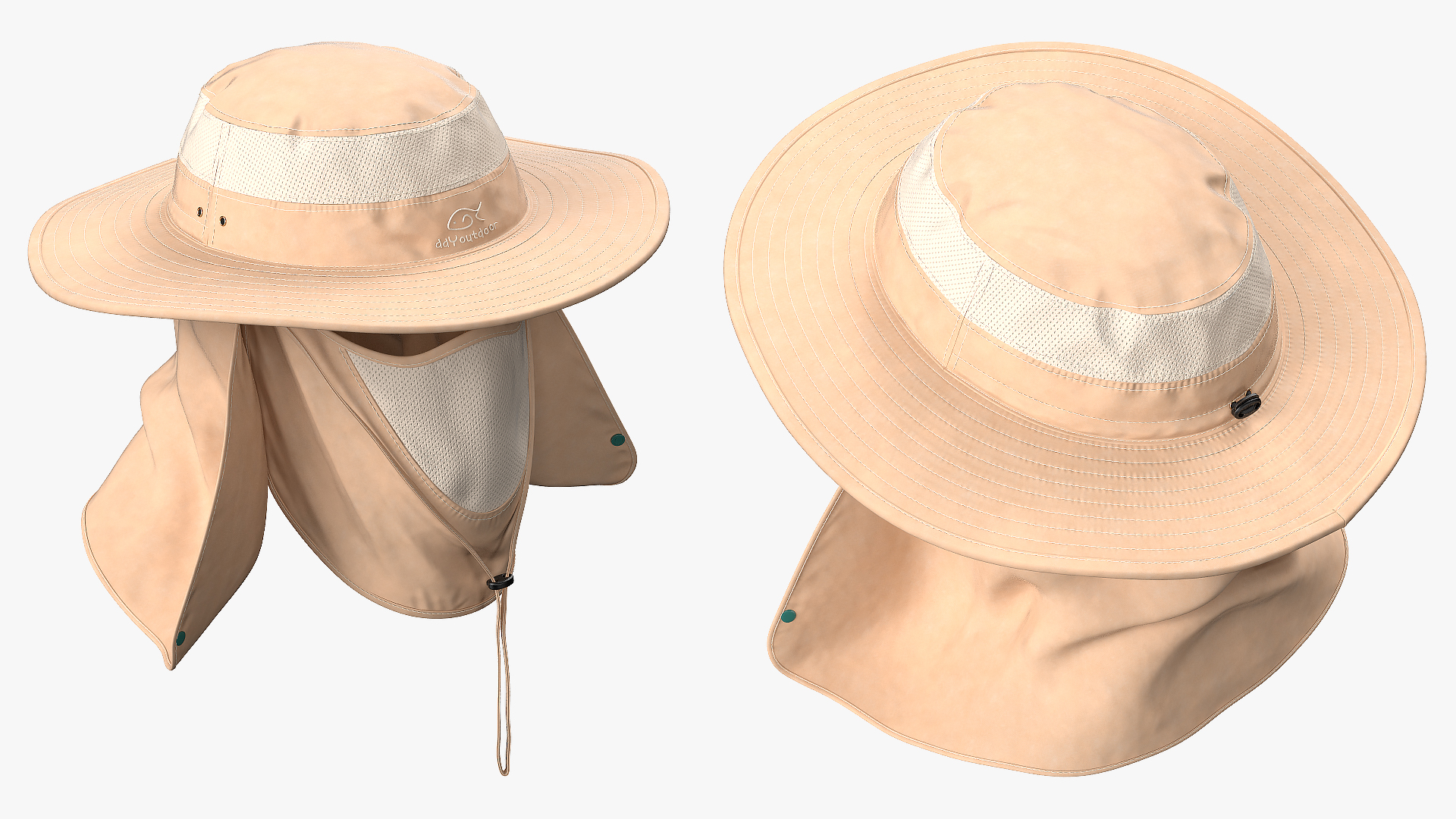 3D model Khaki Outdoor Fishing Hat with Removable Neck Flap and Face Cover Mask