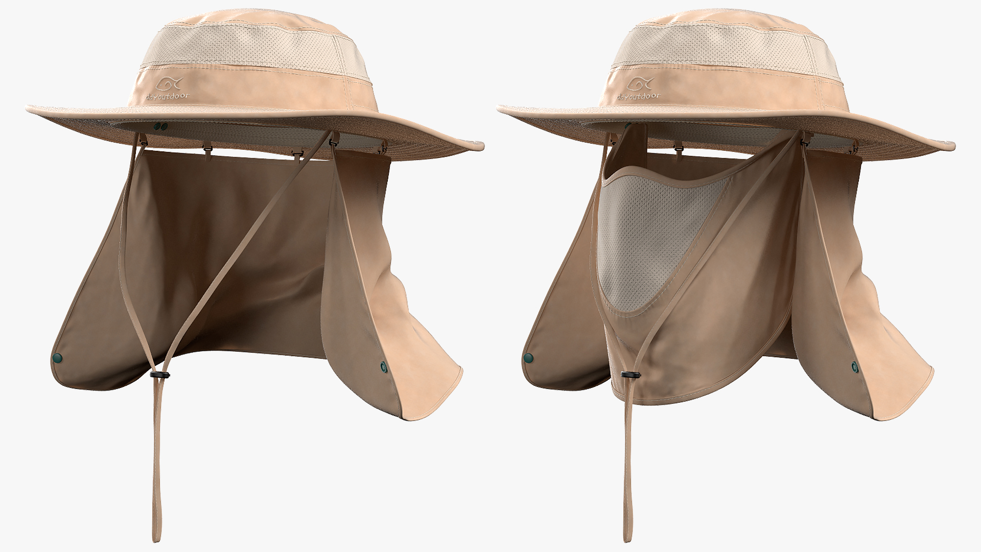 3D model Khaki Outdoor Fishing Hat with Removable Neck Flap and Face Cover Mask