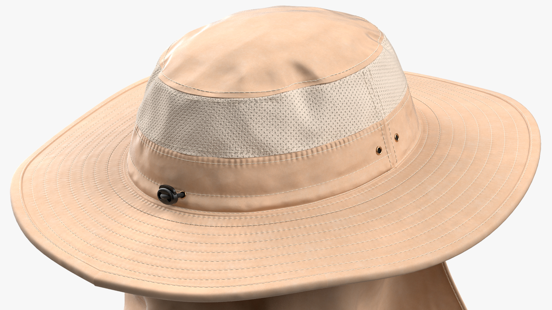 3D model Khaki Outdoor Fishing Hat with Removable Neck Flap and Face Cover Mask
