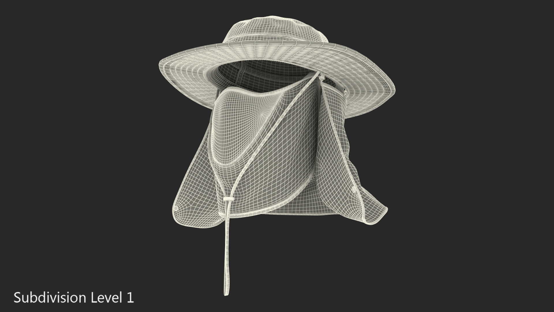 3D model Khaki Outdoor Fishing Hat with Removable Neck Flap and Face Cover Mask