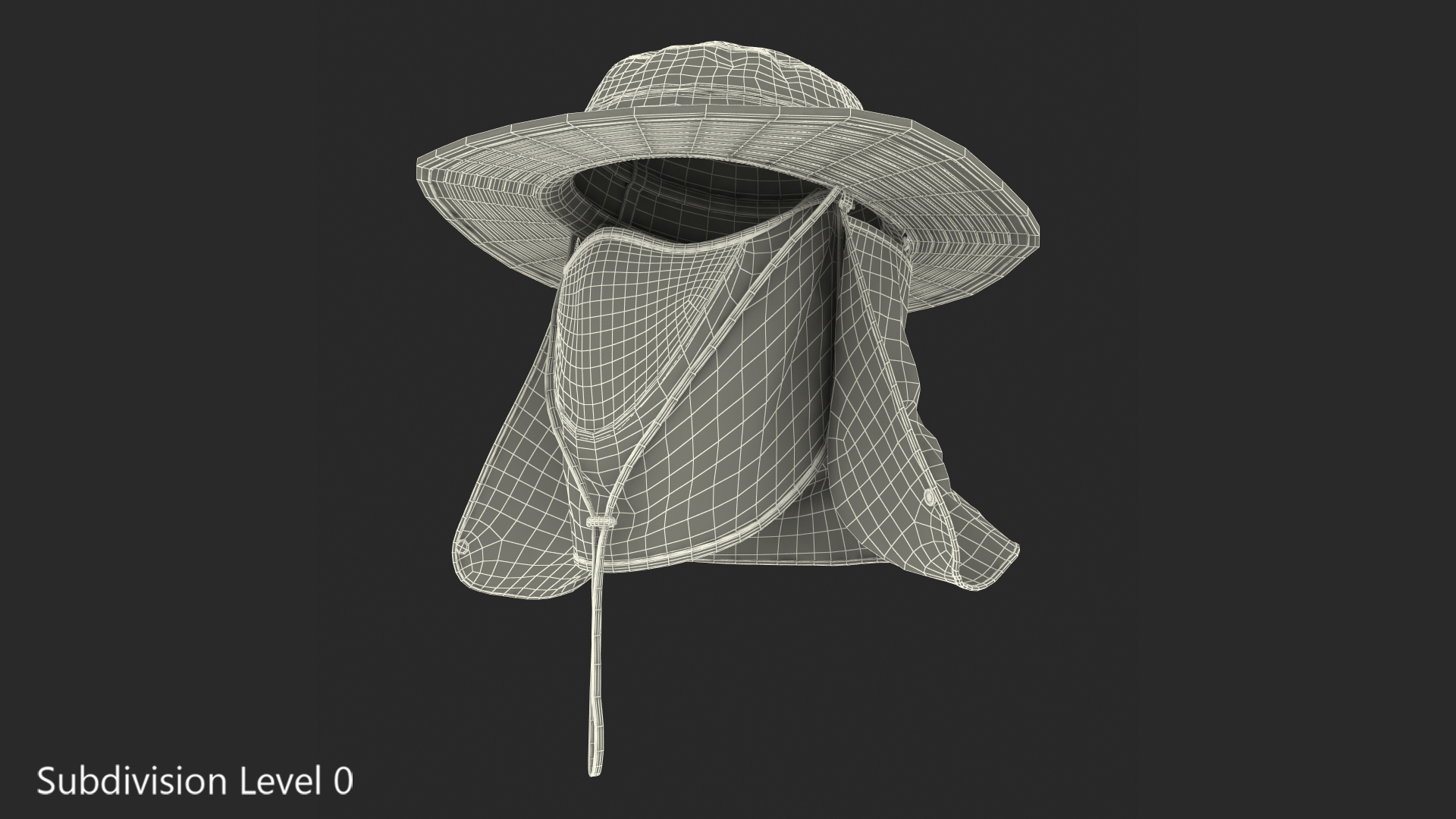 3D model Khaki Outdoor Fishing Hat with Removable Neck Flap and Face Cover Mask