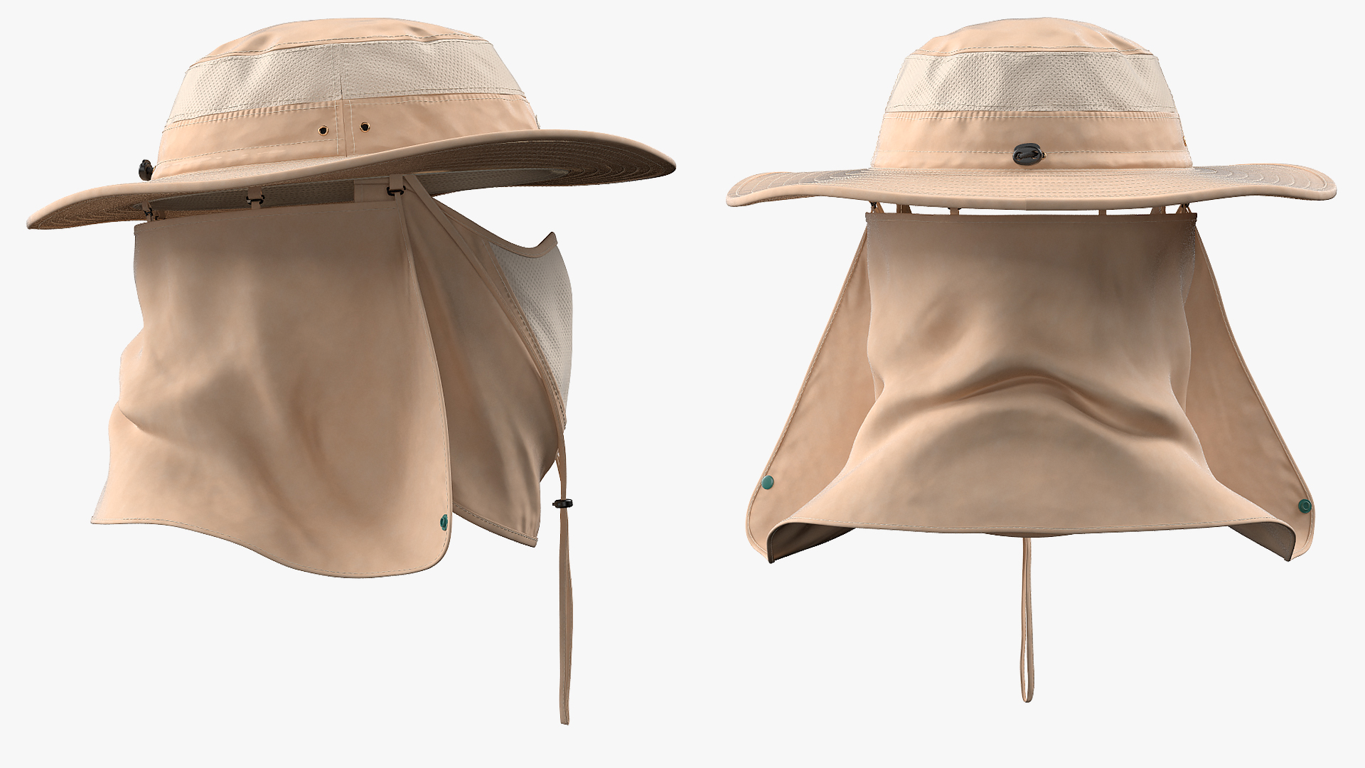 3D model Khaki Outdoor Fishing Hat with Removable Neck Flap and Face Cover Mask