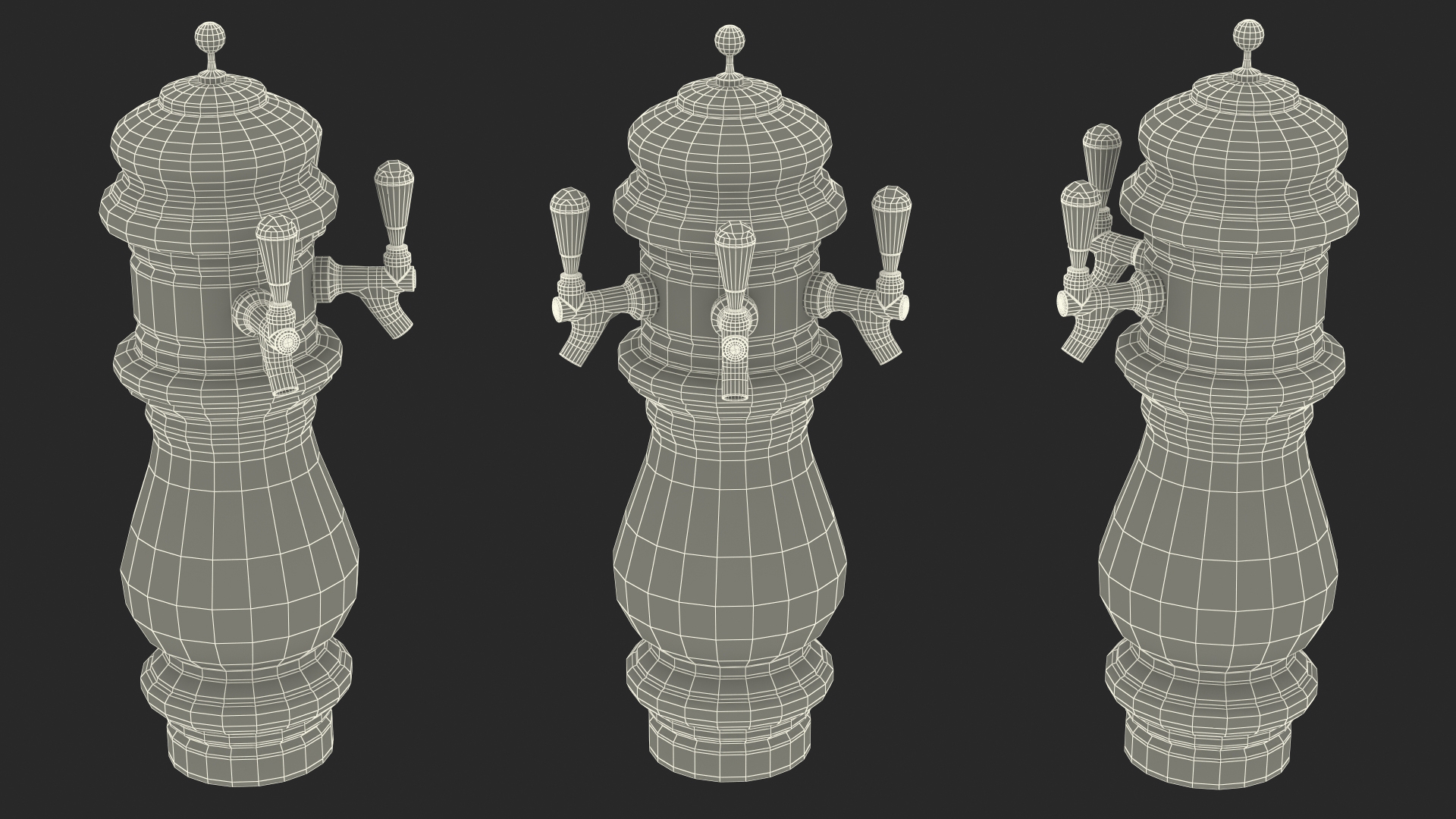 3D Ceramic Triple Faucet Draft Beer Tower model