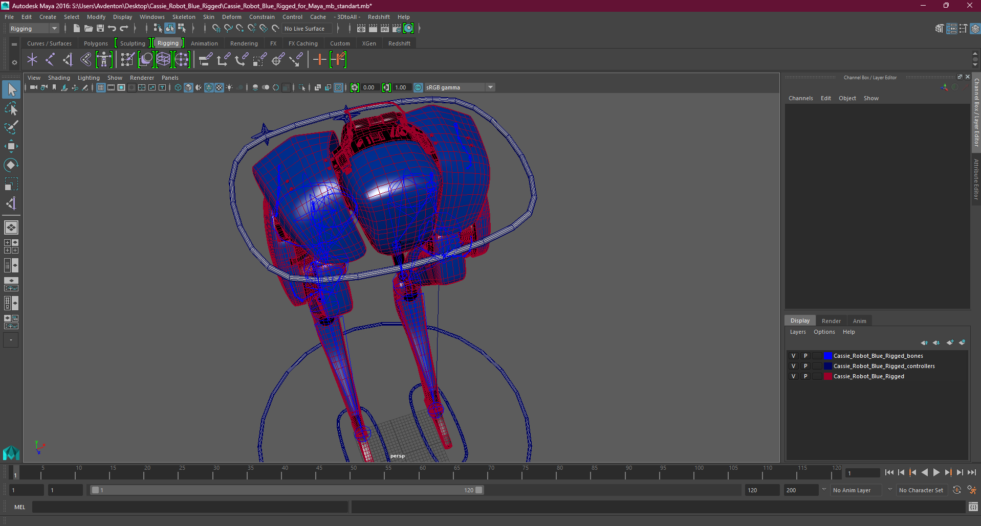 3D Cassie Robot Blue Rigged for Maya model