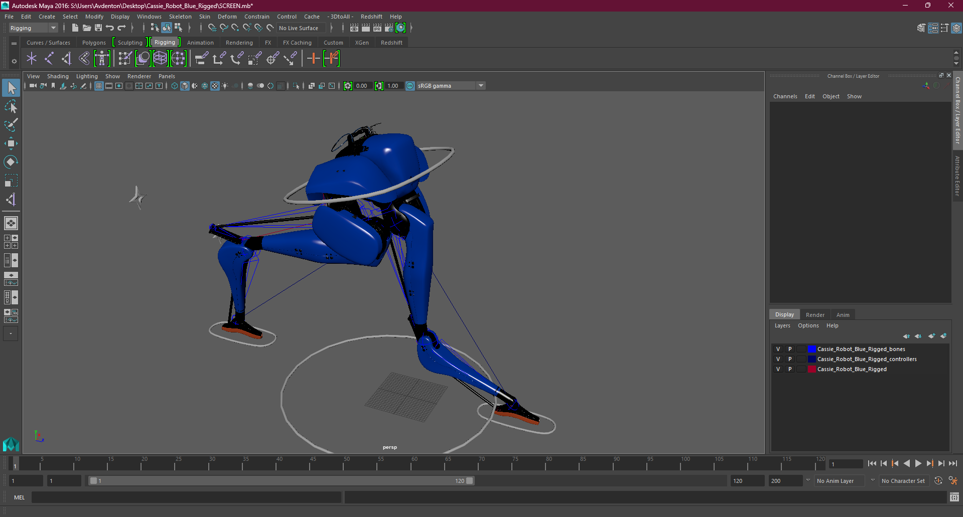 3D Cassie Robot Blue Rigged for Maya model