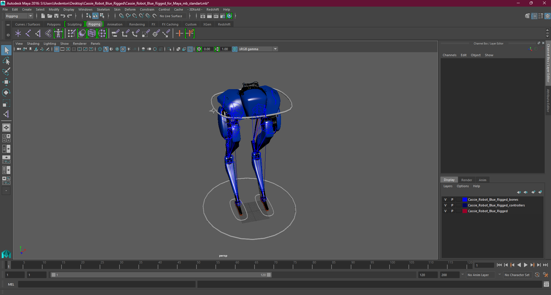 3D Cassie Robot Blue Rigged for Maya model