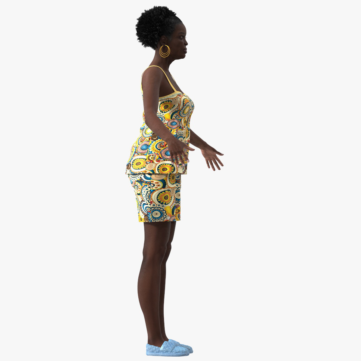 3D Afro American Grandma Wearing Pajamas Rigged for Cinema 4D model