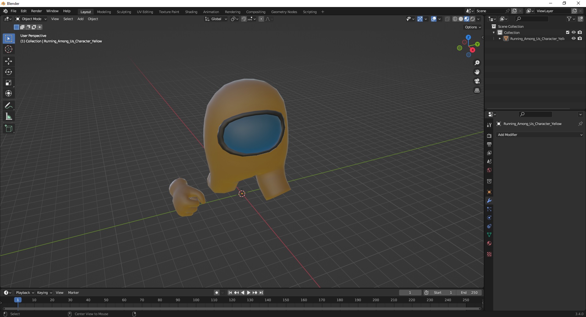 3D Running Among Us Character Yellow model