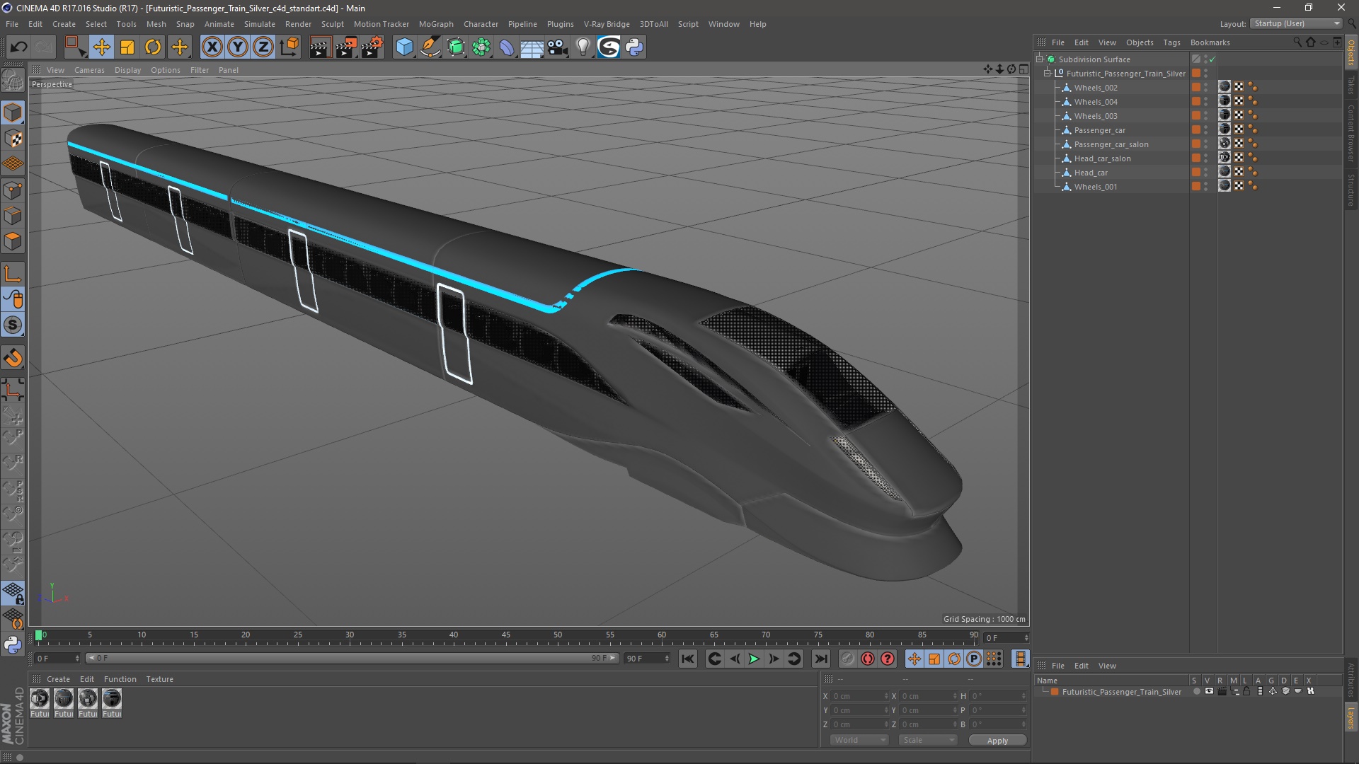 3D Futuristic Passenger Train Silver model