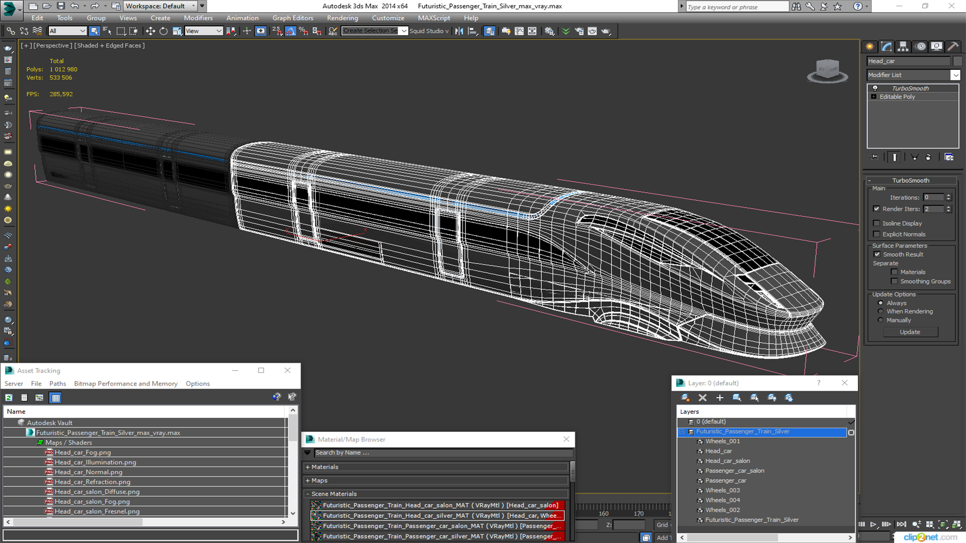 3D Futuristic Passenger Train Silver model