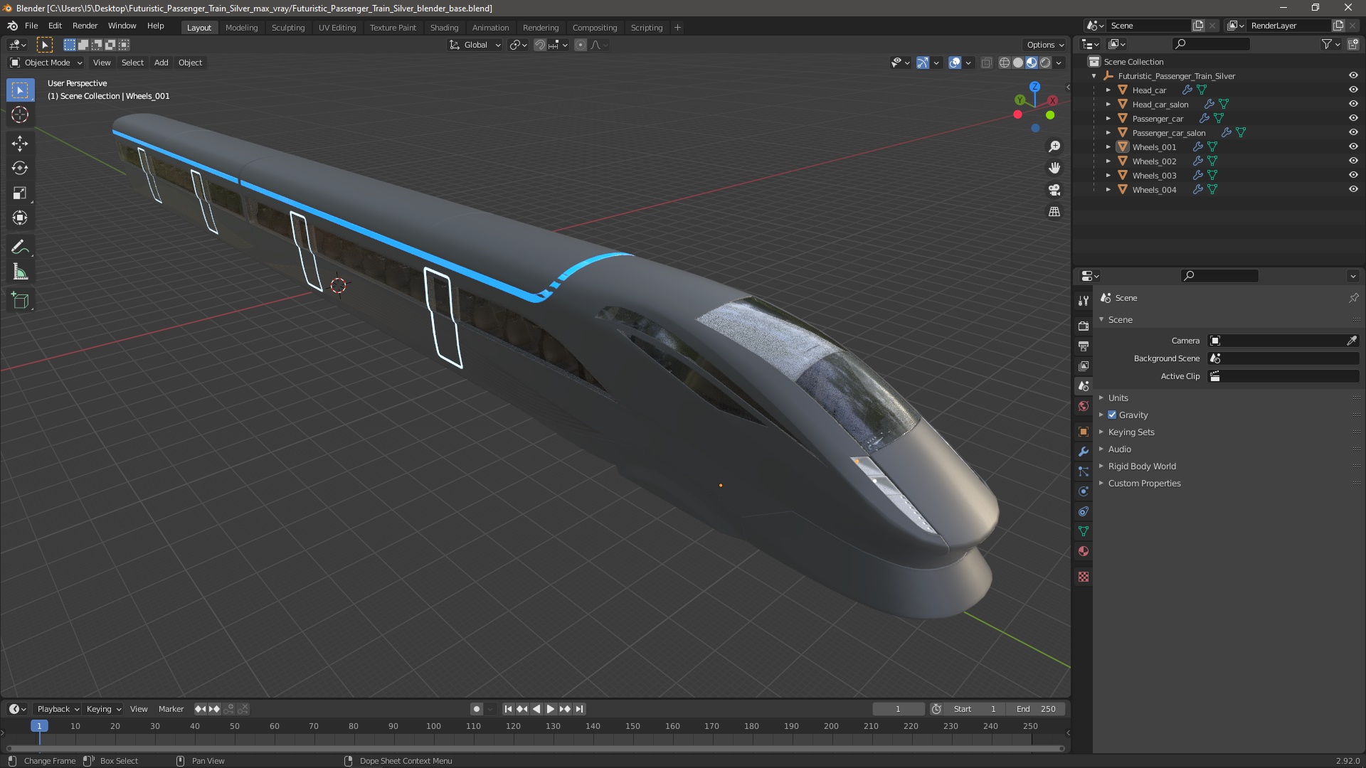 3D Futuristic Passenger Train Silver model