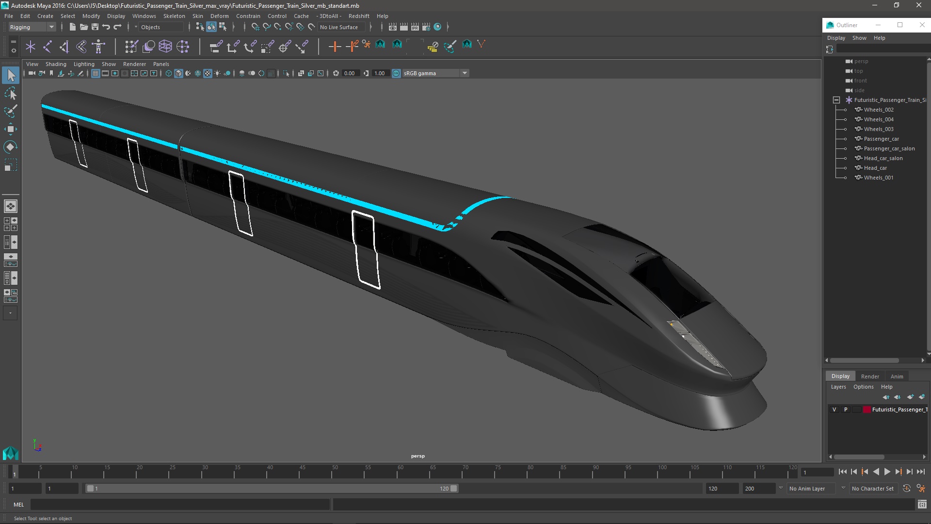 3D Futuristic Passenger Train Silver model