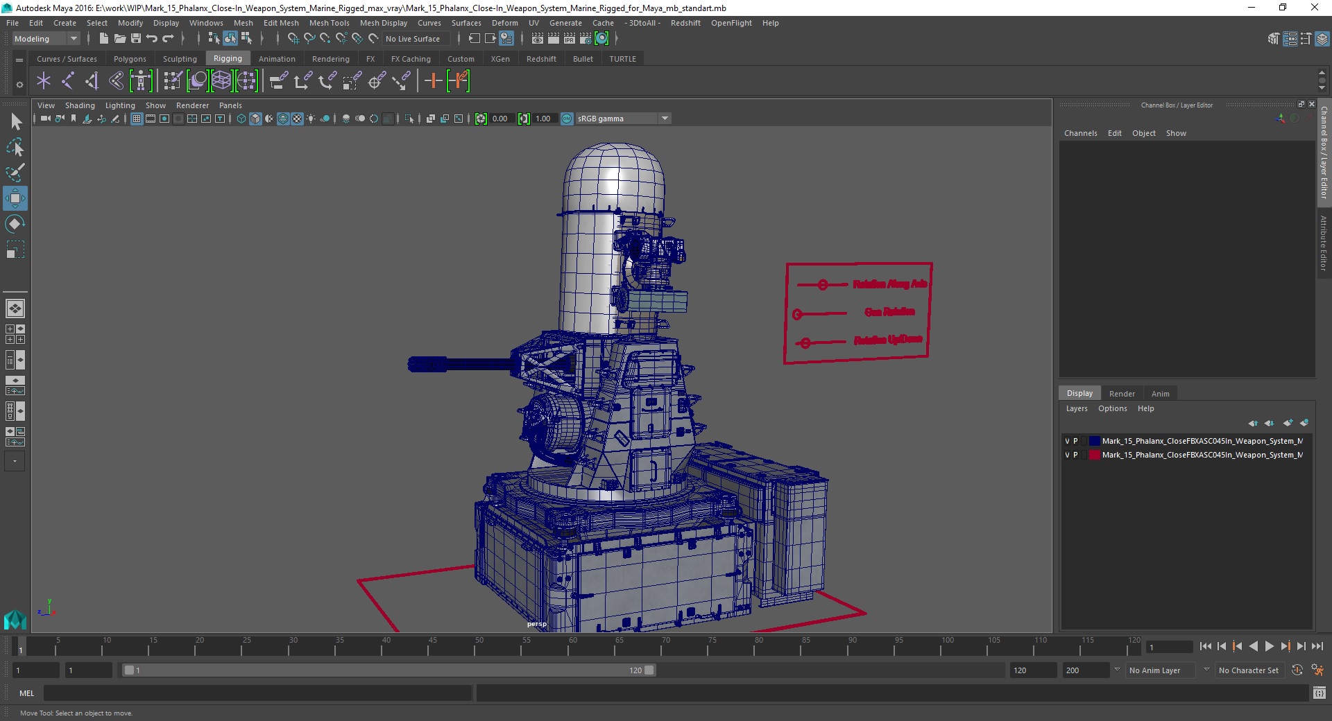 3D Mark 15 Phalanx Close-In Weapon System Marine Rigged for Maya