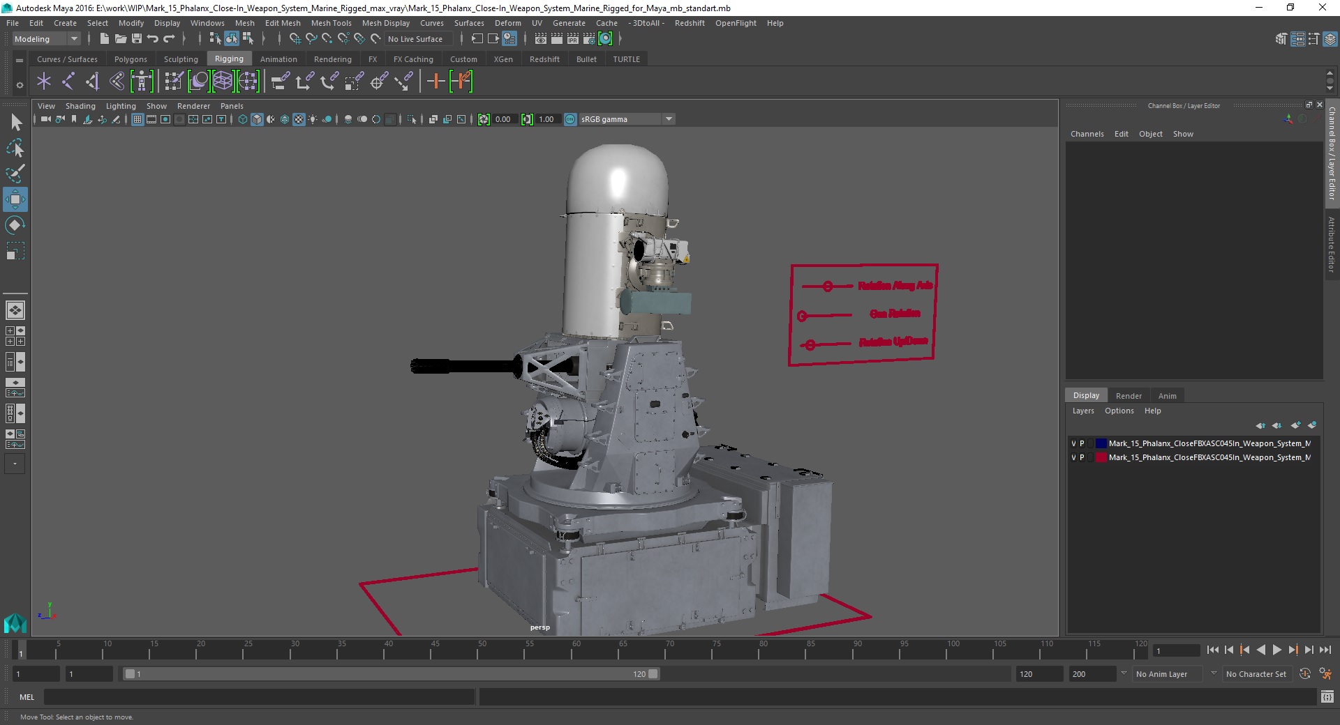 3D Mark 15 Phalanx Close-In Weapon System Marine Rigged for Maya