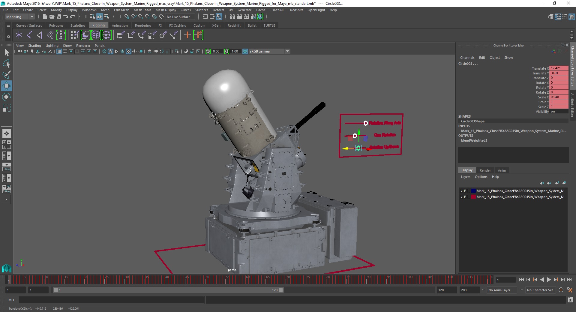 3D Mark 15 Phalanx Close-In Weapon System Marine Rigged for Maya