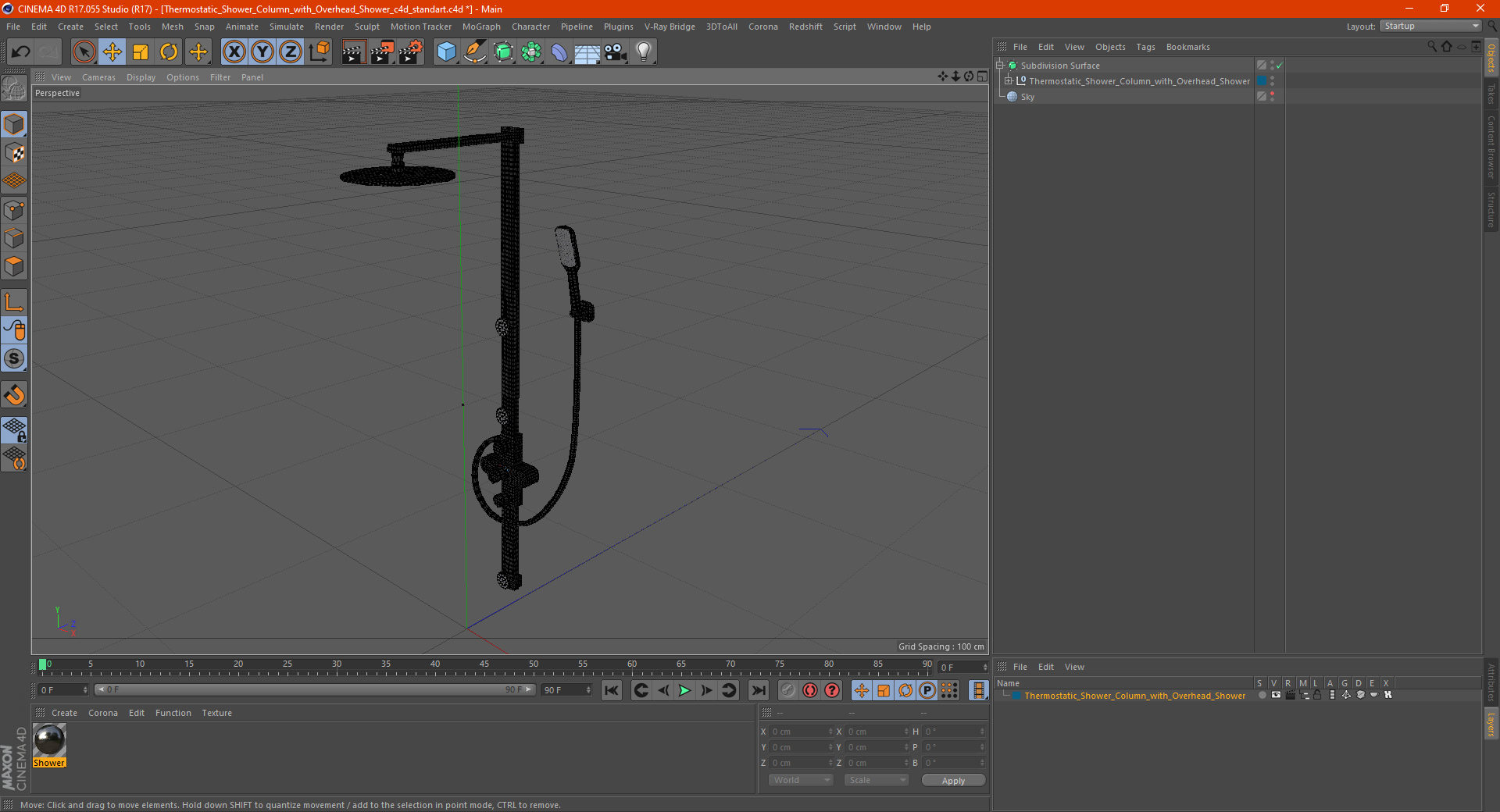 Thermostatic Shower Column with Overhead Shower 3D