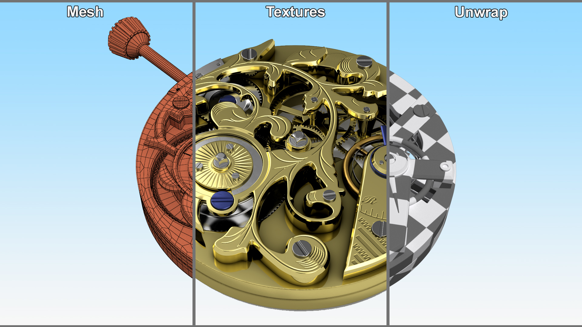 Antique Pocket Watch Movement New Rigged for Cinema 4D 3D model