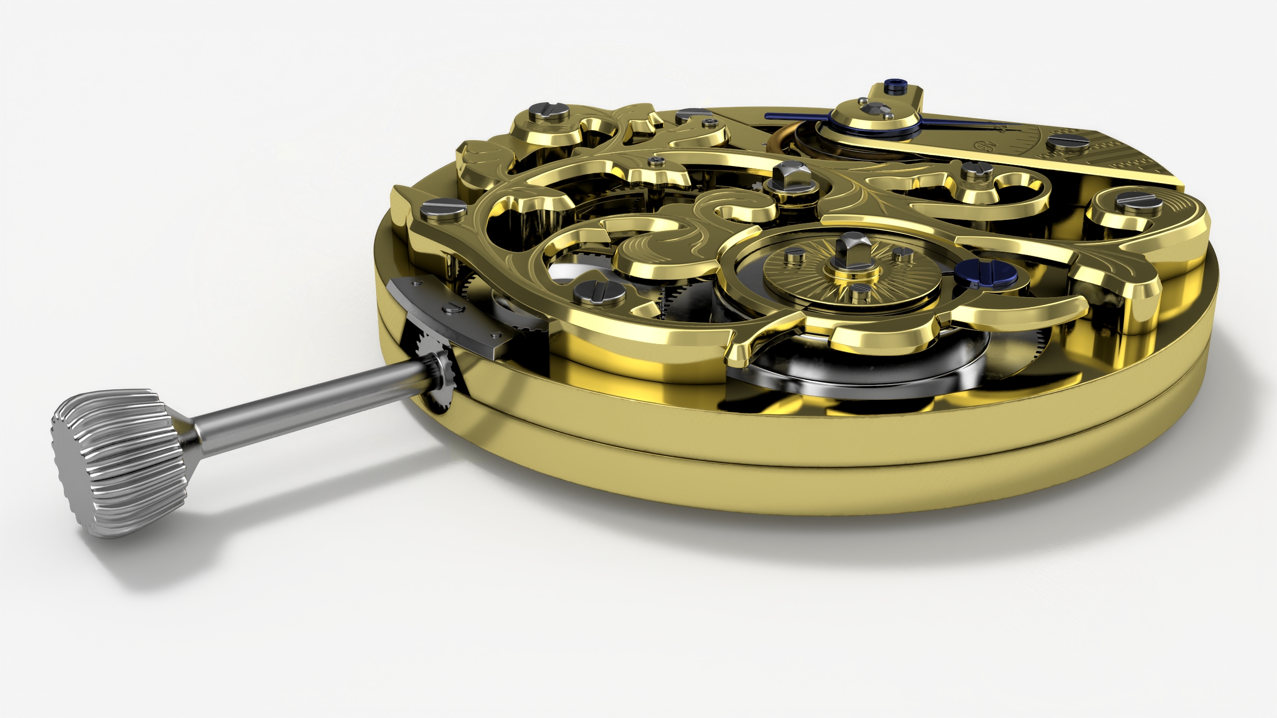 Antique Pocket Watch Movement New Rigged for Cinema 4D 3D model