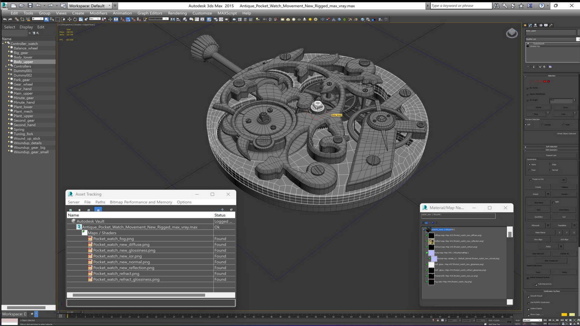 Antique Pocket Watch Movement New Rigged for Cinema 4D 3D model