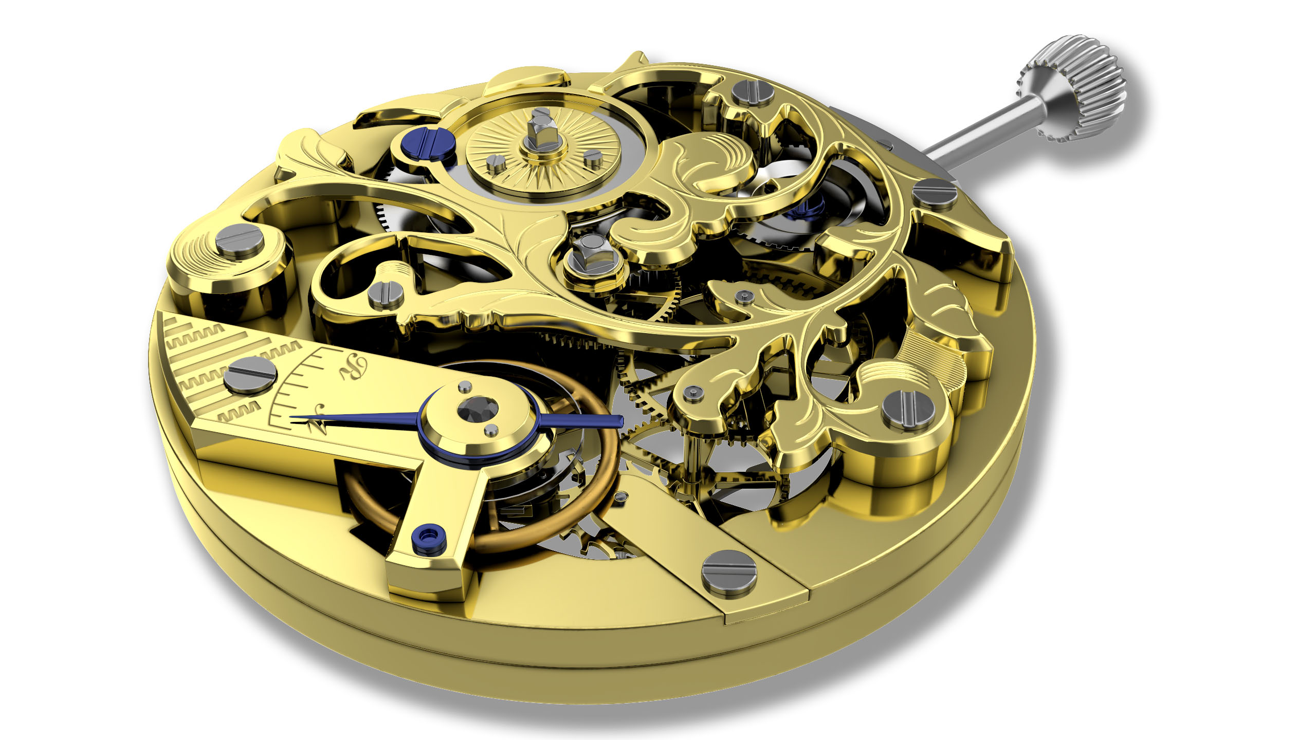 Antique Pocket Watch Movement New Rigged for Cinema 4D 3D model