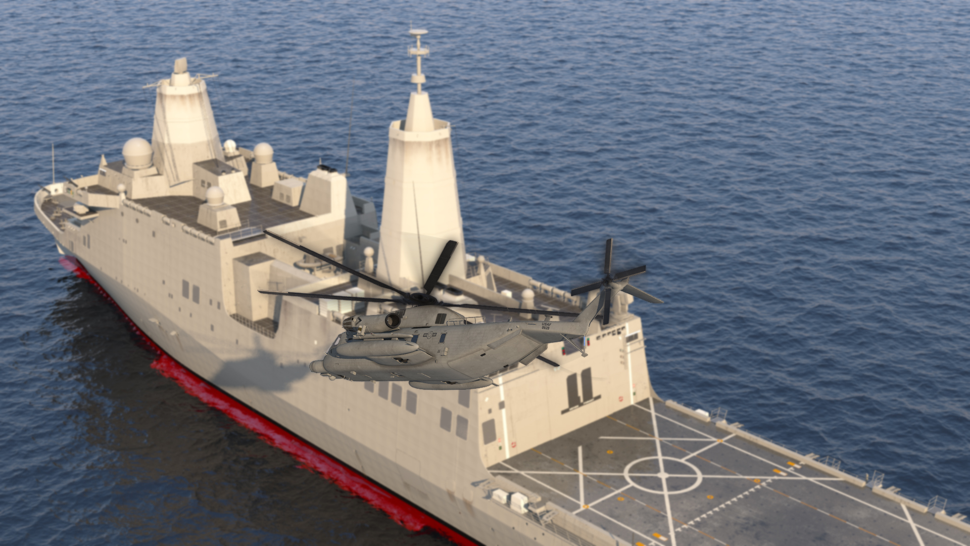 3D Amphibious Transport Dock with Sikorsky MH 53 Pave Low Rigged