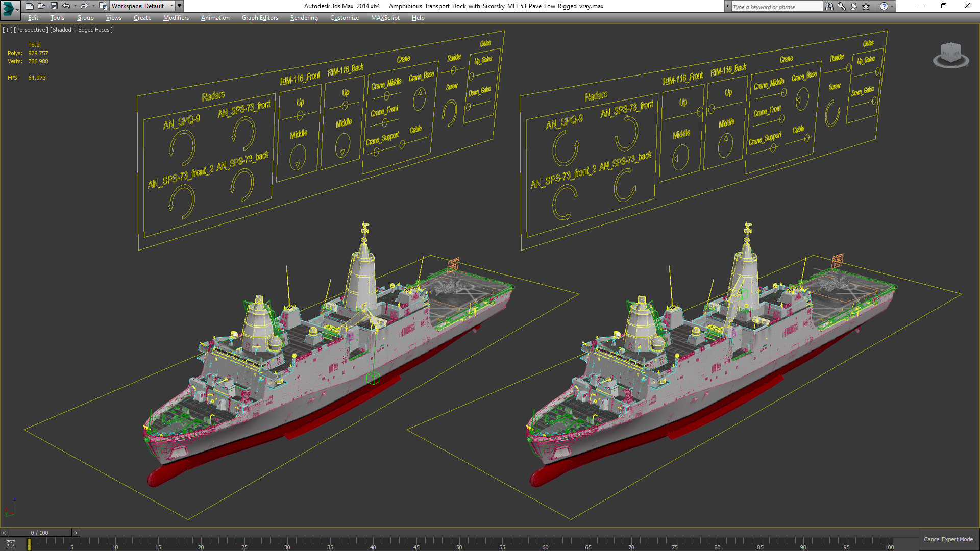 3D Amphibious Transport Dock with Sikorsky MH 53 Pave Low Rigged