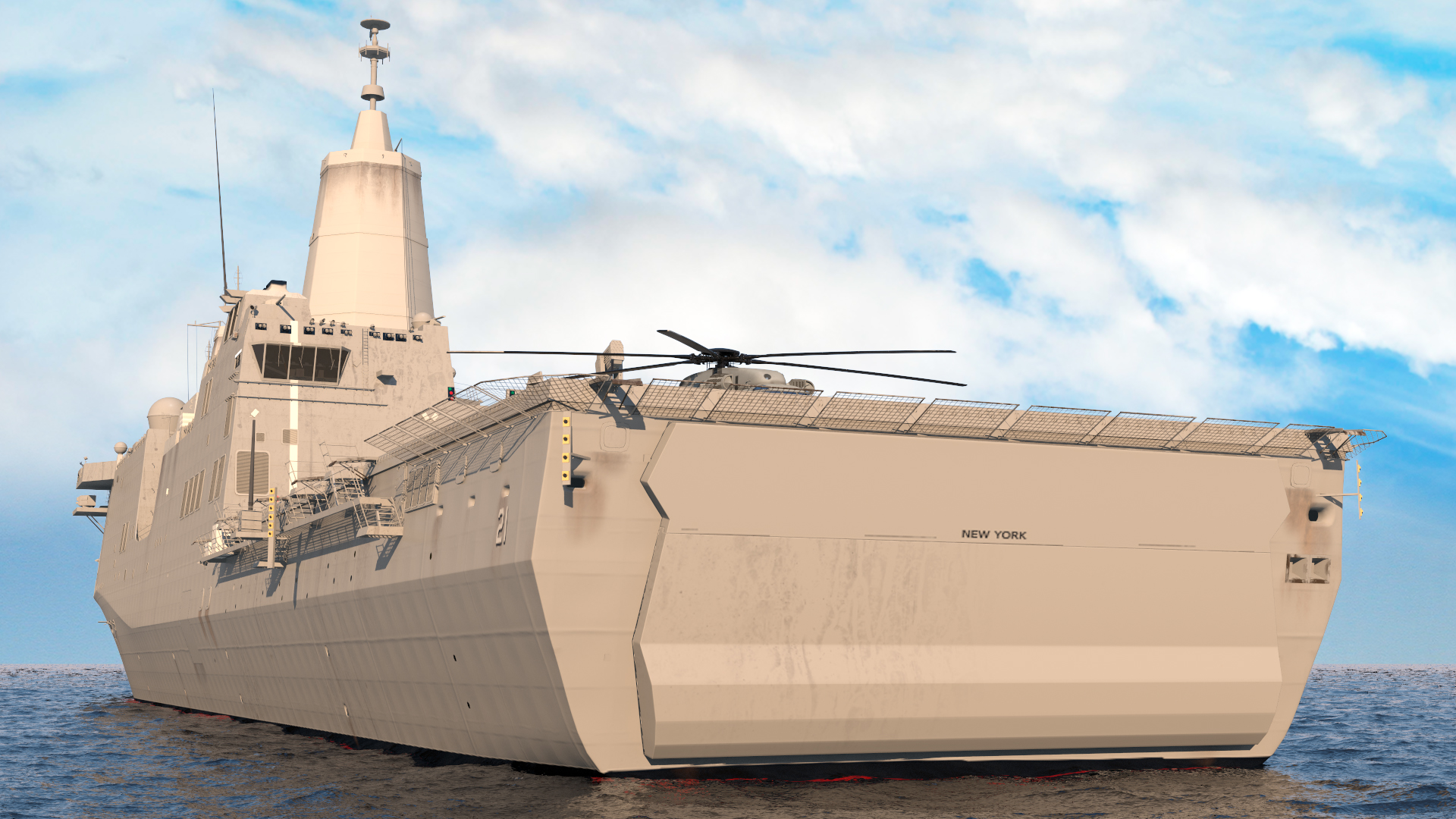 3D Amphibious Transport Dock with Sikorsky MH 53 Pave Low Rigged