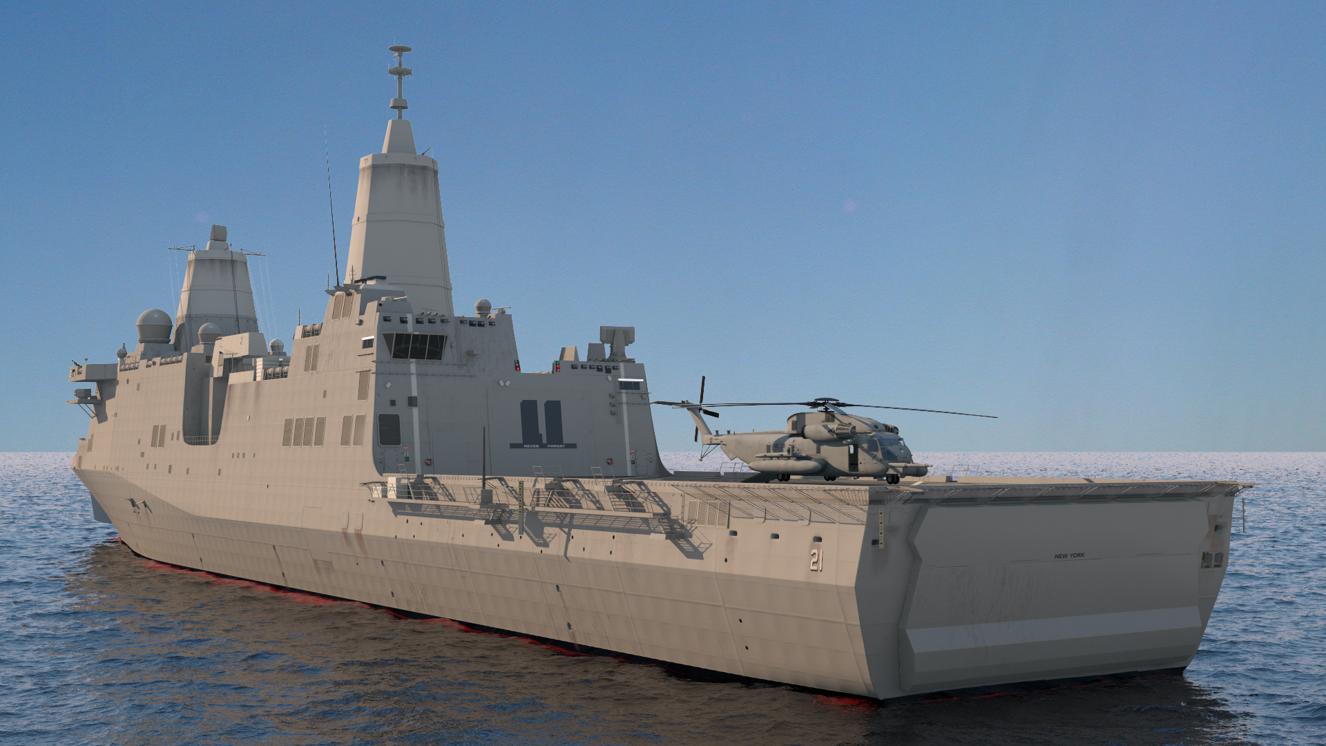 3D Amphibious Transport Dock with Sikorsky MH 53 Pave Low Rigged