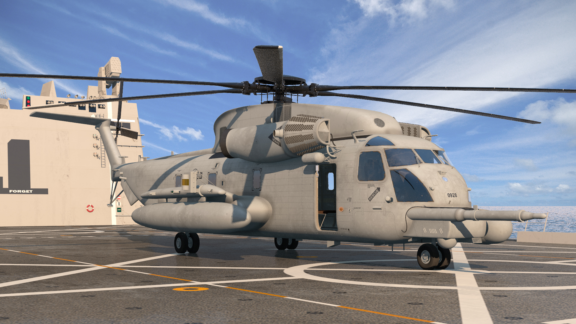 3D Amphibious Transport Dock with Sikorsky MH 53 Pave Low Rigged