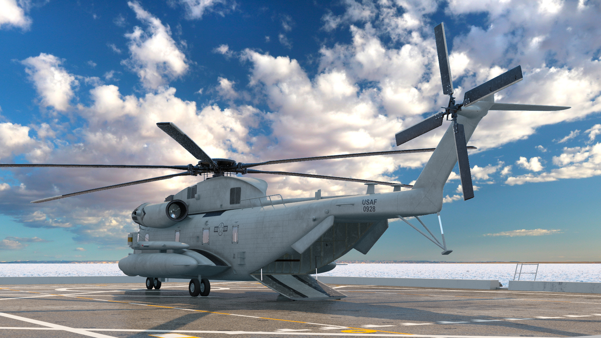 3D Amphibious Transport Dock with Sikorsky MH 53 Pave Low Rigged