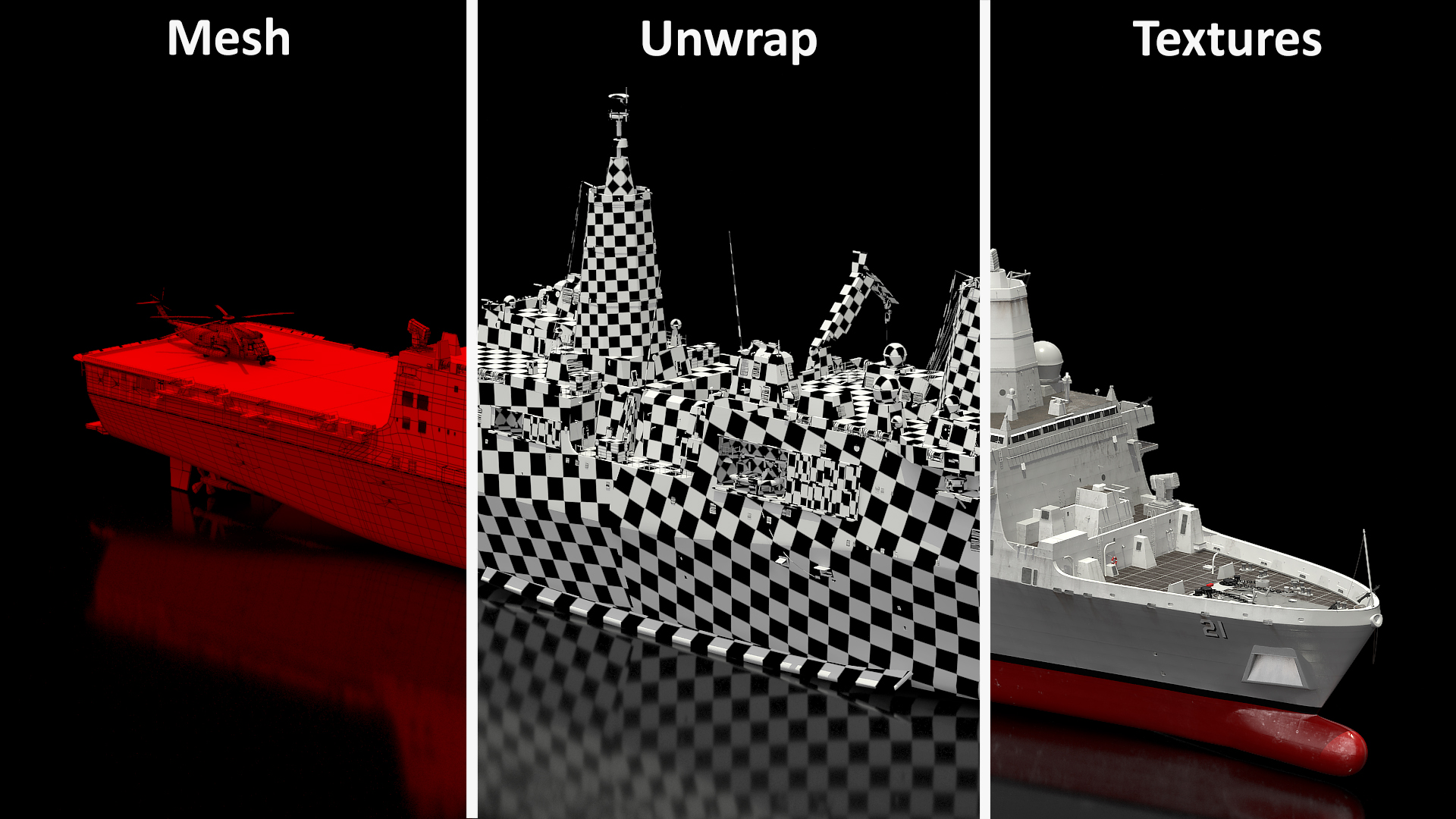 3D Amphibious Transport Dock with Sikorsky MH 53 Pave Low Rigged