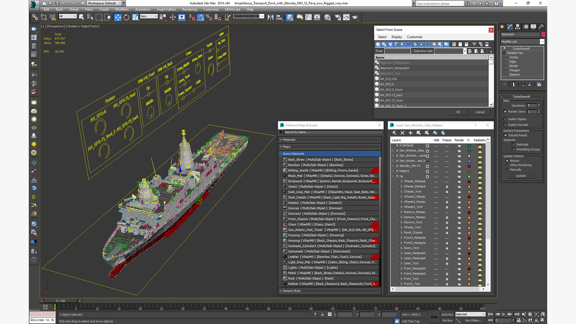 3D Amphibious Transport Dock with Sikorsky MH 53 Pave Low Rigged
