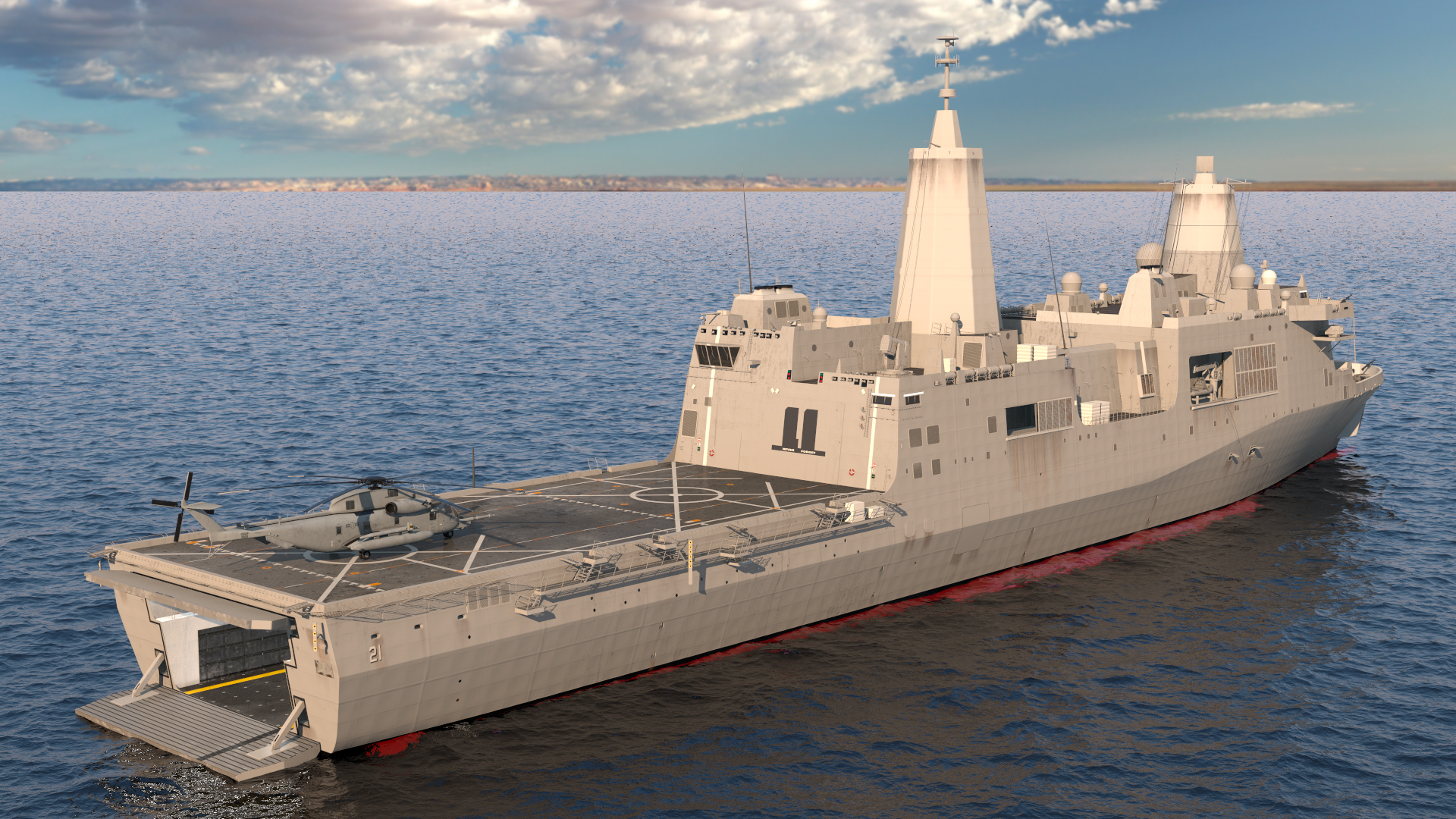 3D Amphibious Transport Dock with Sikorsky MH 53 Pave Low Rigged