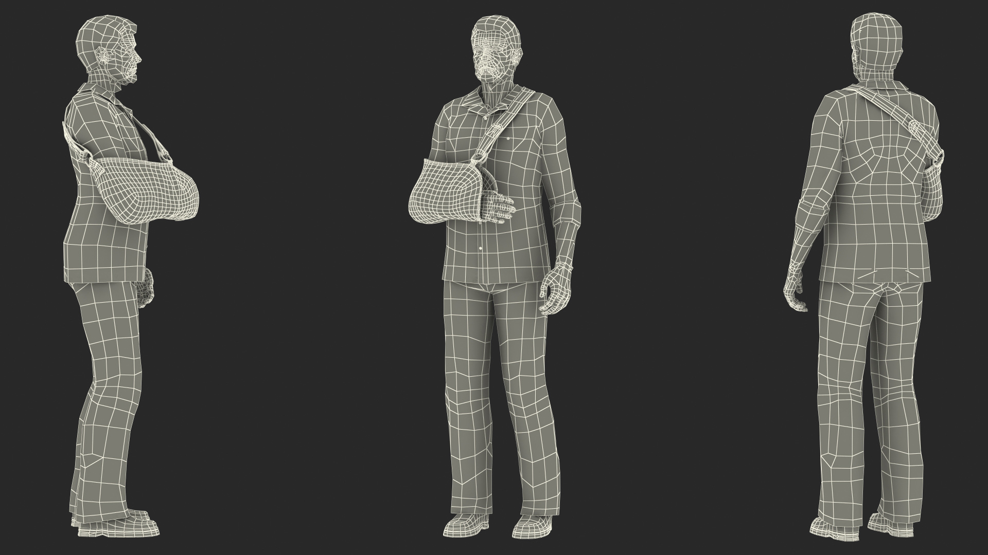 Elderly Man Arm Sling Bandage Hand Blue 3D model