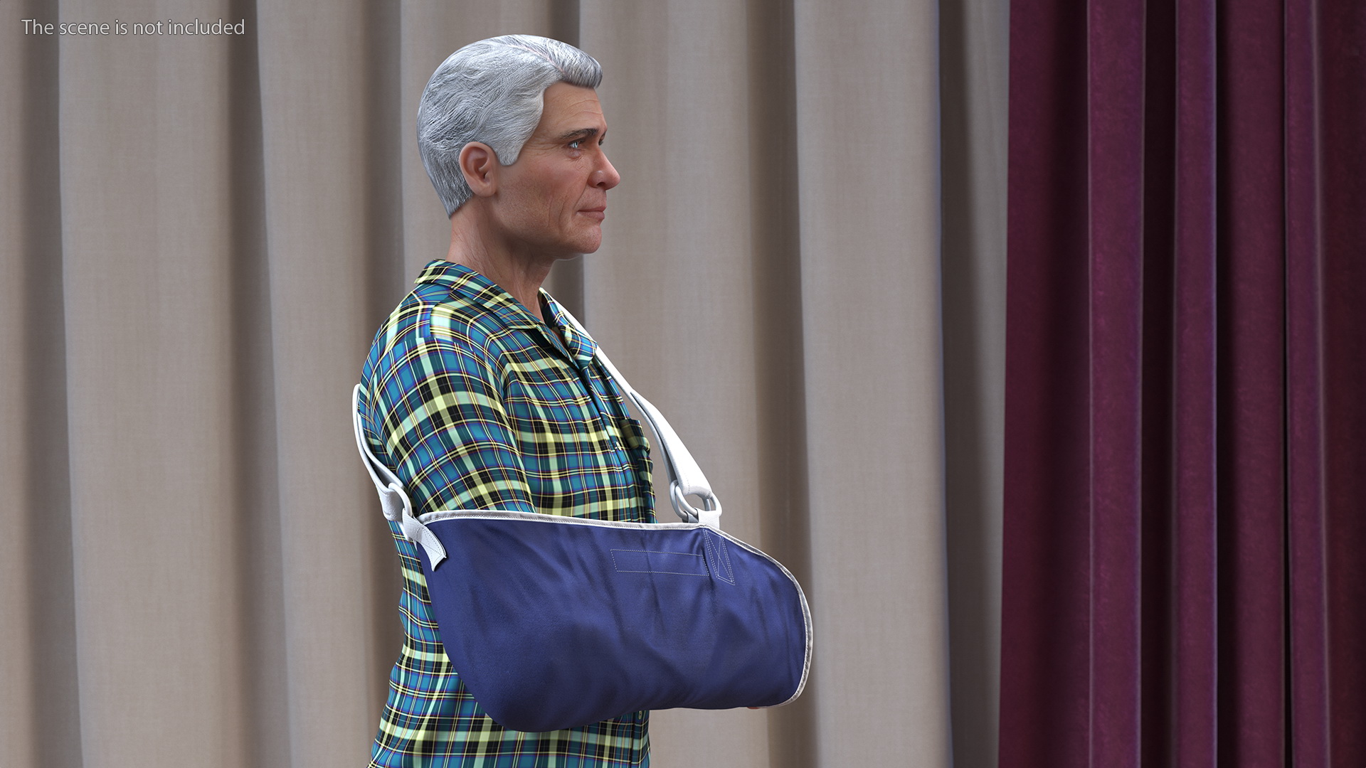 Elderly Man Arm Sling Bandage Hand Blue 3D model