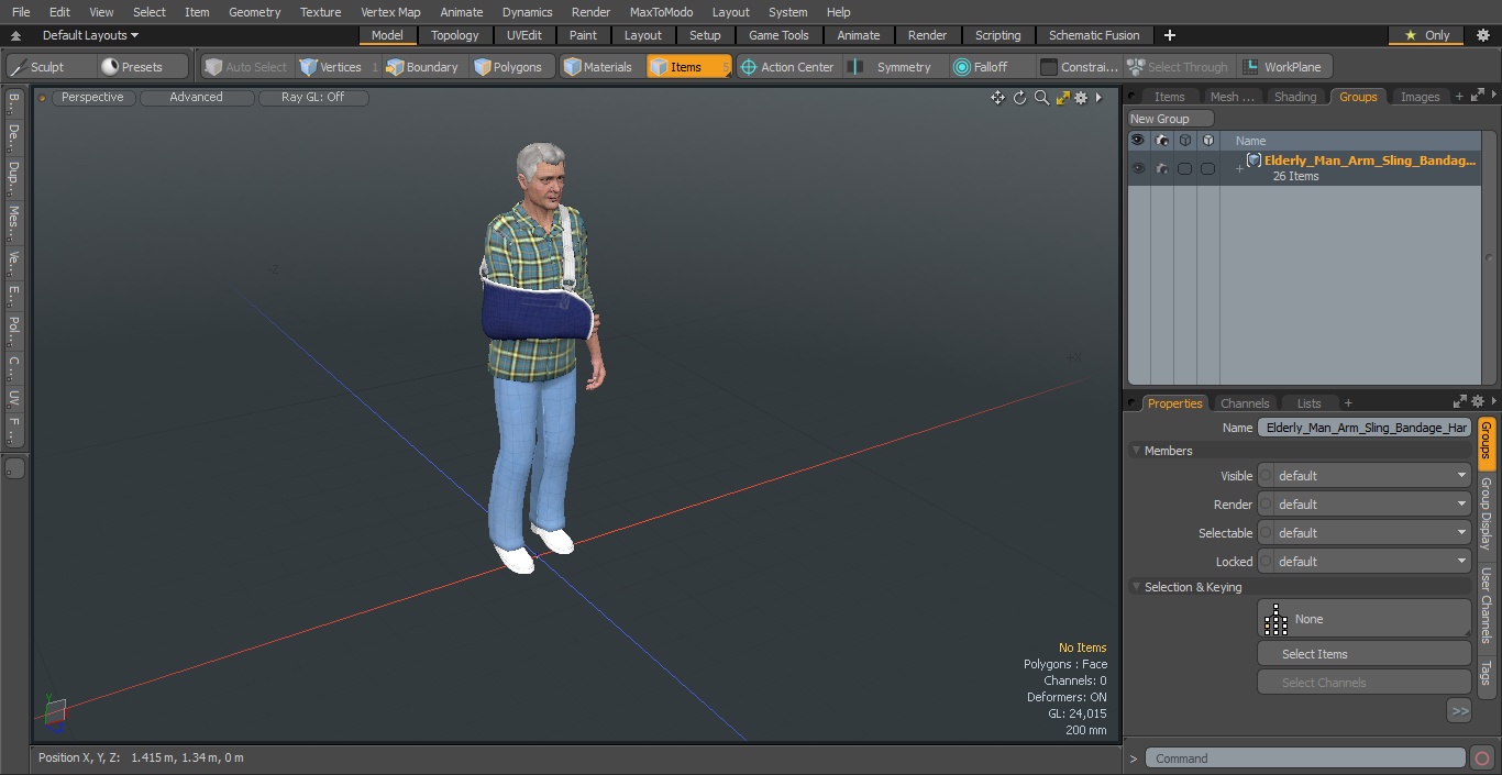 Elderly Man Arm Sling Bandage Hand Blue 3D model