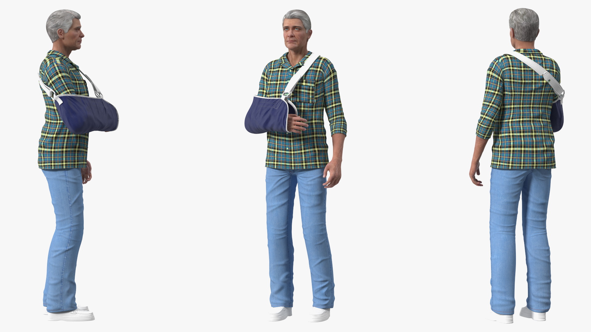 Elderly Man Arm Sling Bandage Hand Blue 3D model