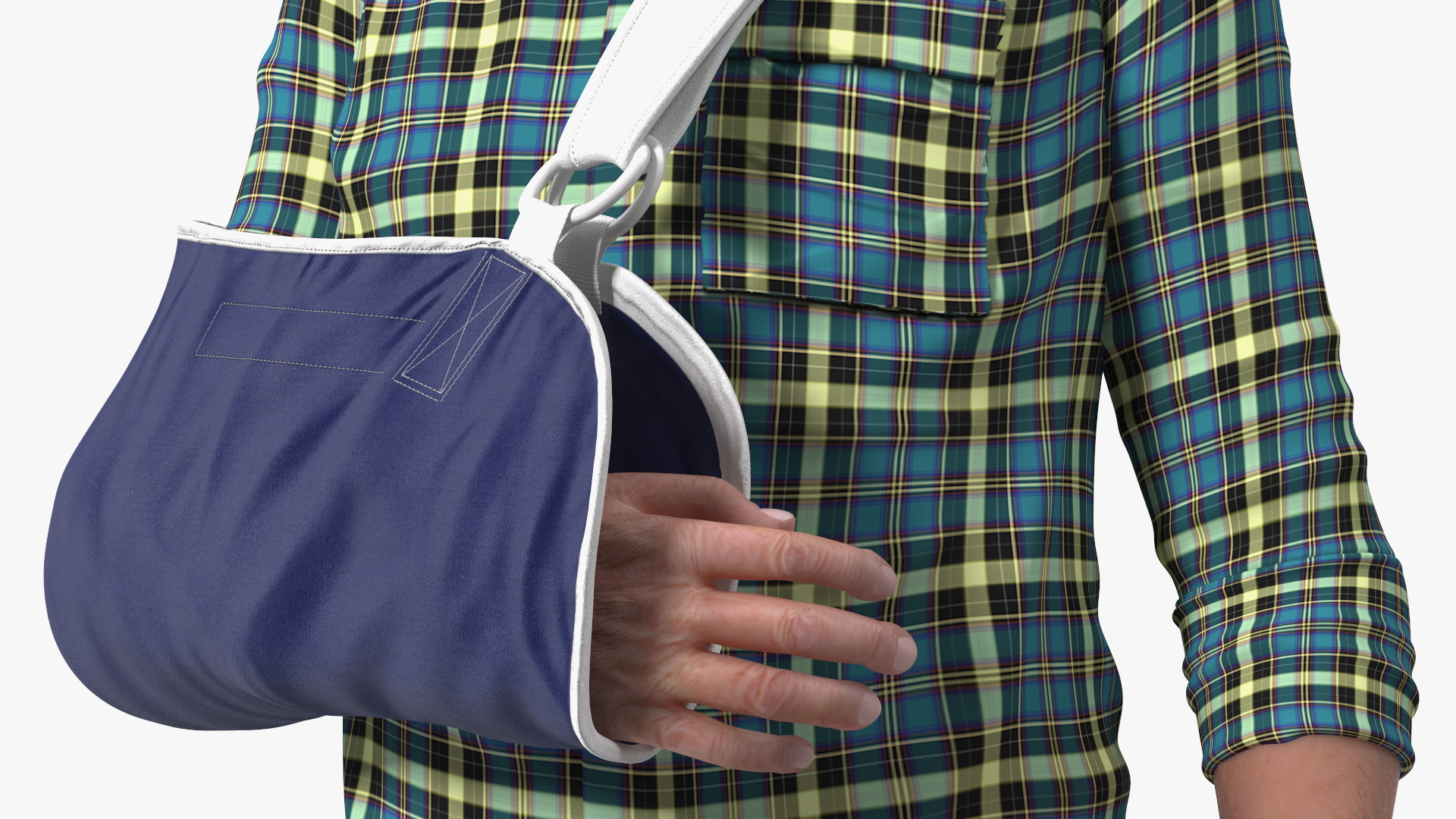 Elderly Man Arm Sling Bandage Hand Blue 3D model