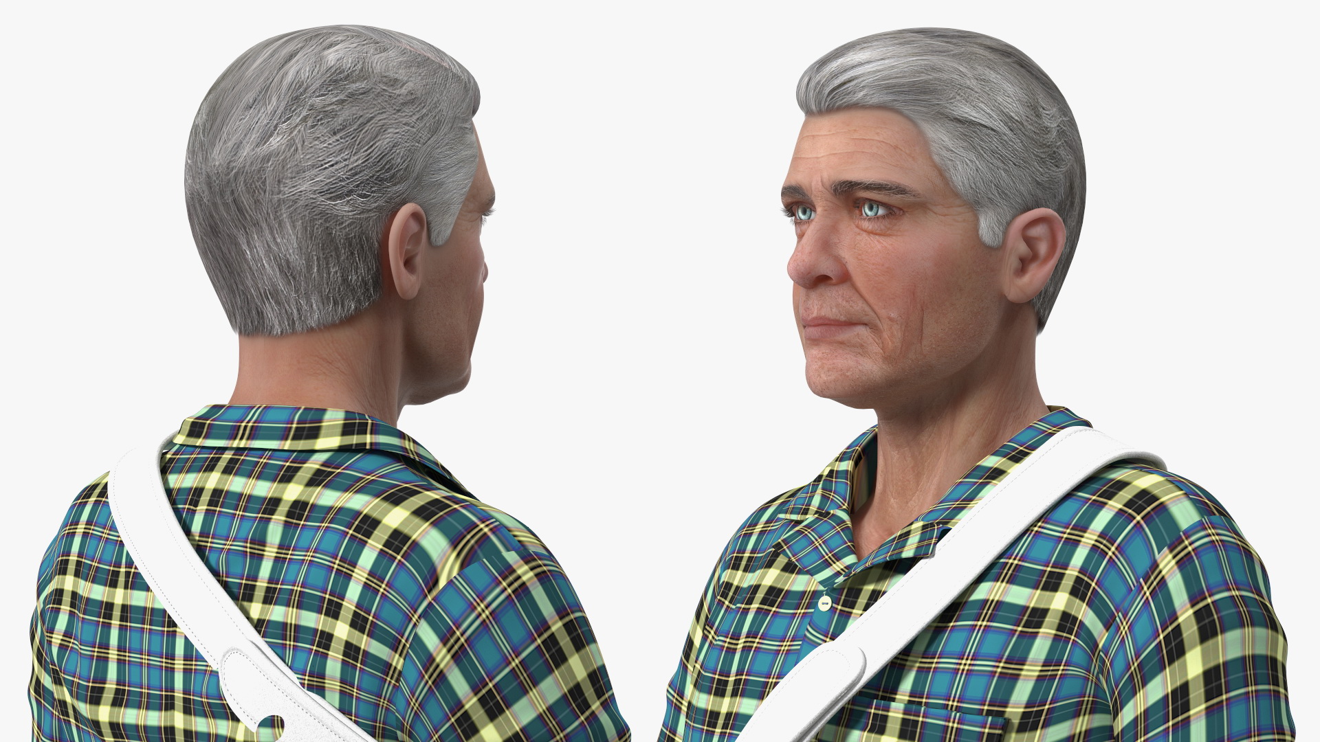 Elderly Man Arm Sling Bandage Hand Blue 3D model