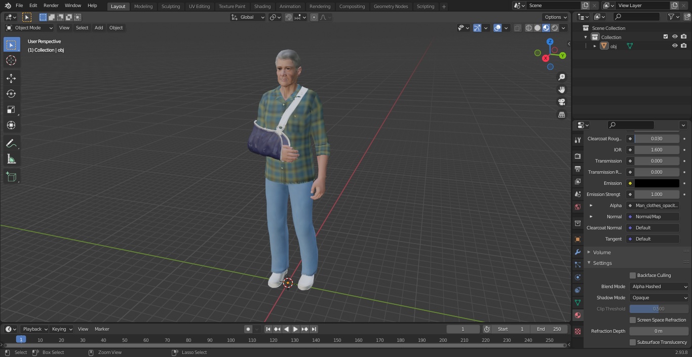 Elderly Man Arm Sling Bandage Hand Blue 3D model