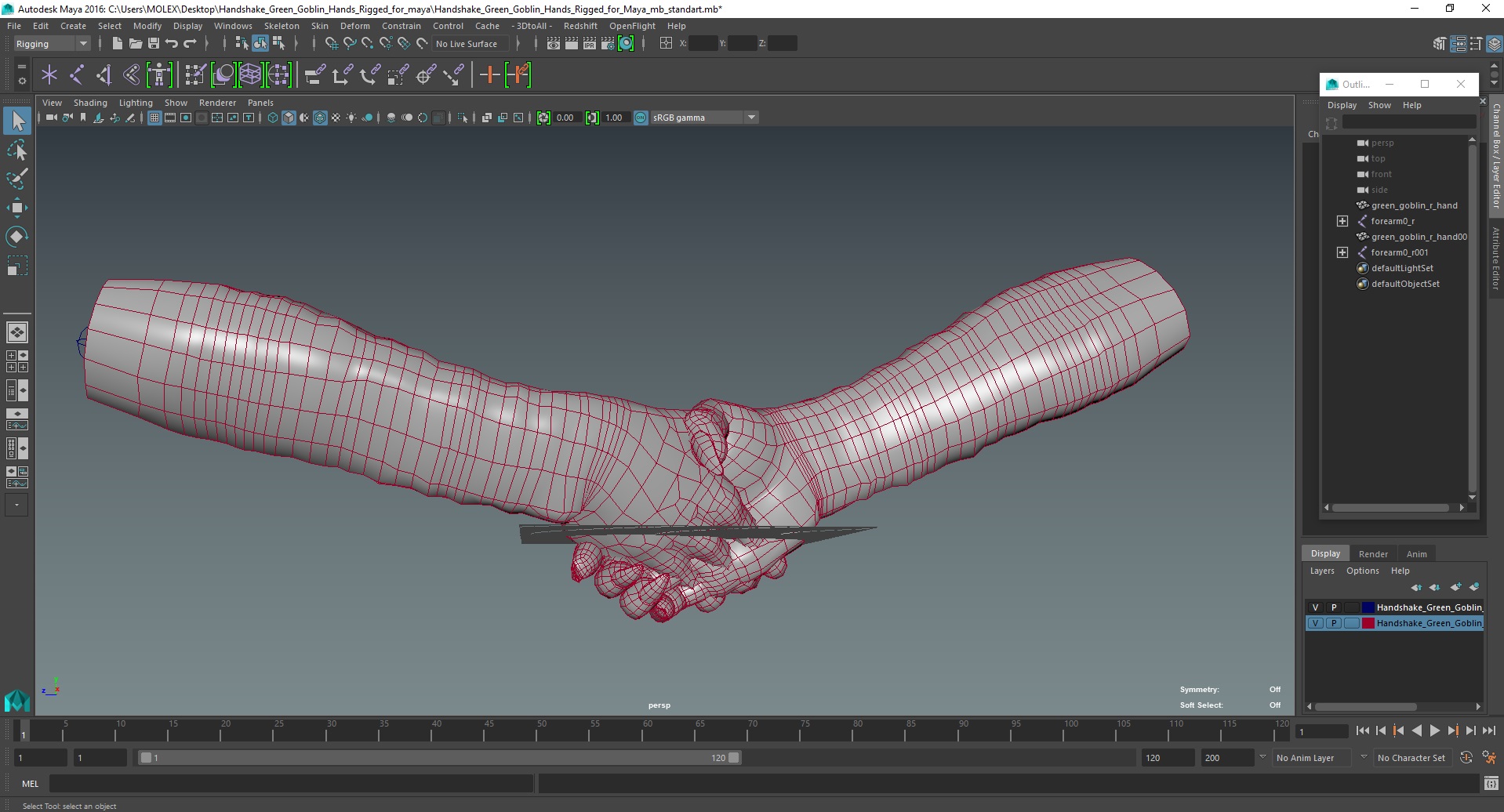 Handshake Green Goblin Hands Rigged for Maya 3D model
