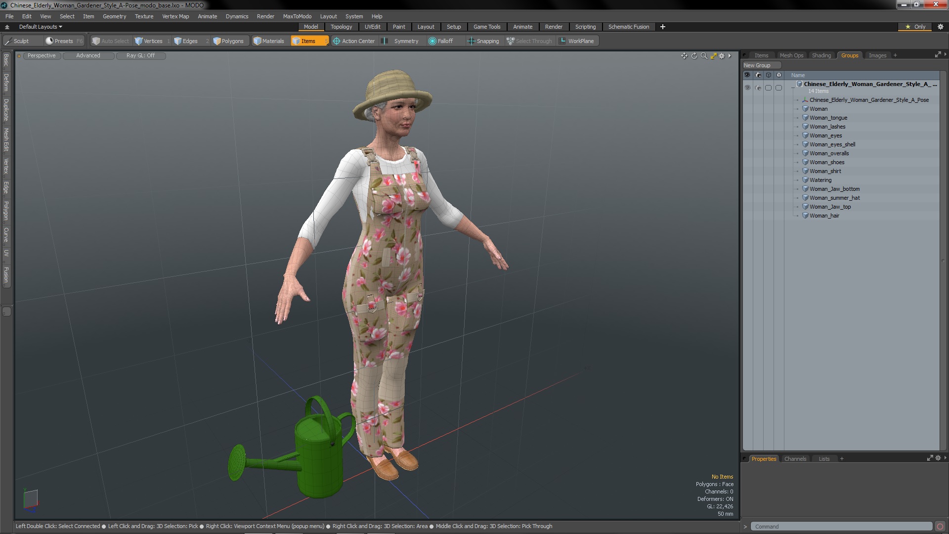 3D Chinese Elderly Woman Gardener Style A-Pose model