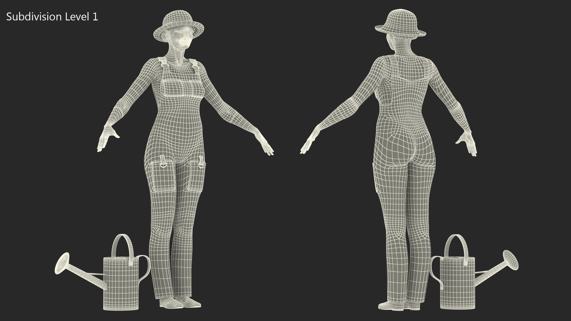 3D Chinese Elderly Woman Gardener Style A-Pose model