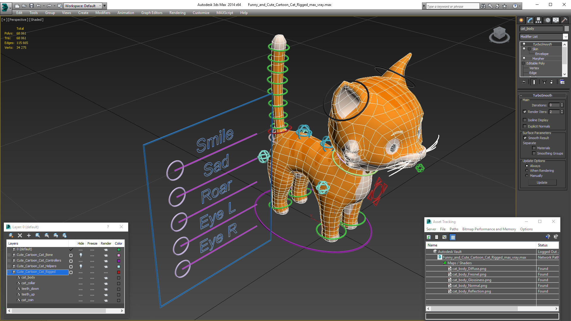 Funny and Cute Cartoon Cat Rigged for Maya 3D