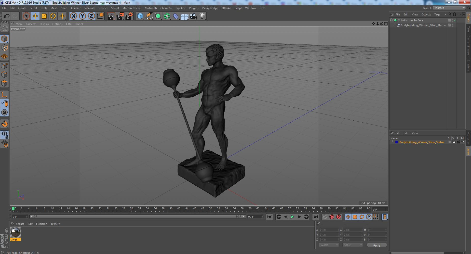 3D Bodybuilding Winner Silver Statue for 3D Print