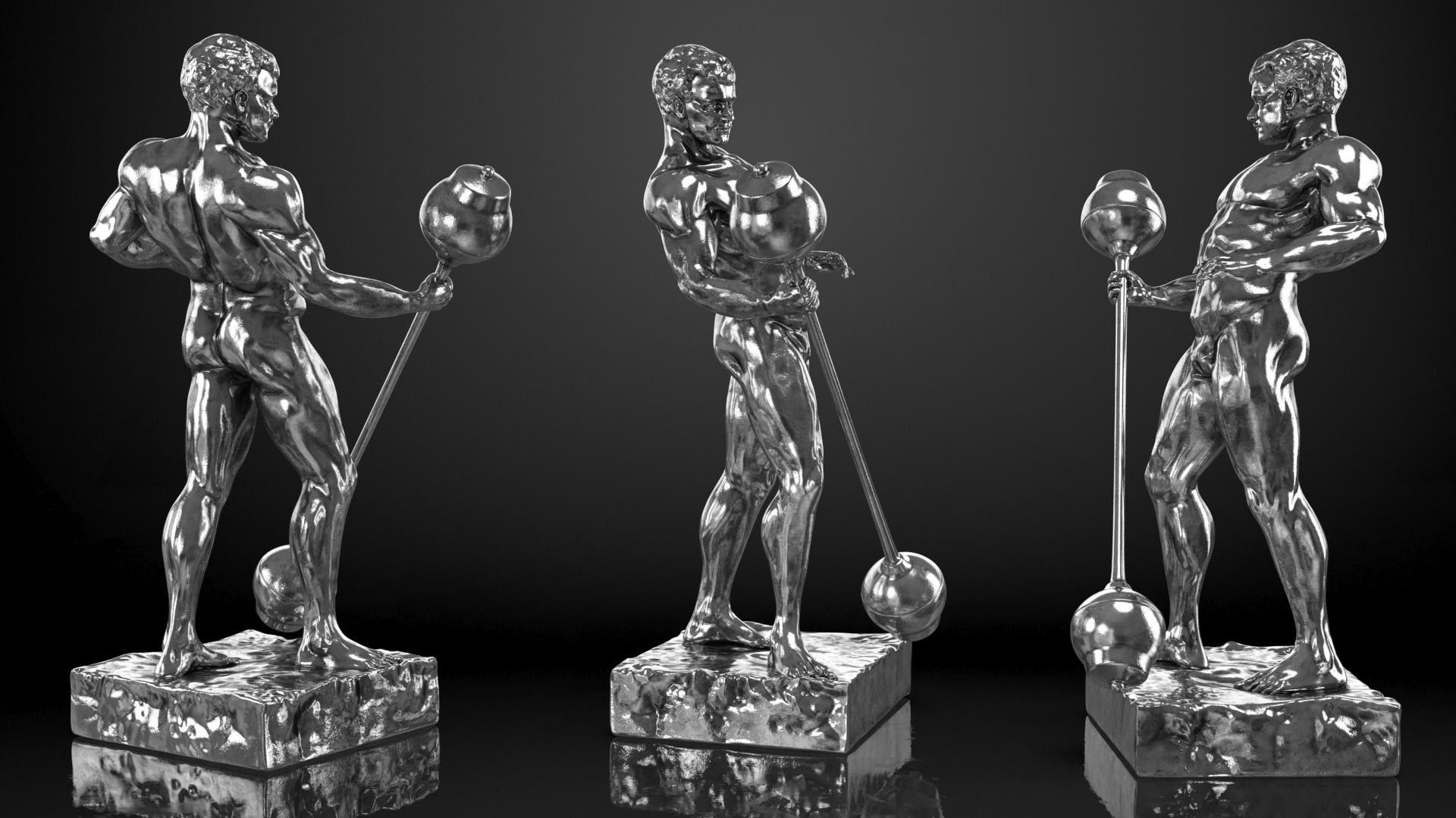 3D Bodybuilding Winner Silver Statue for 3D Print
